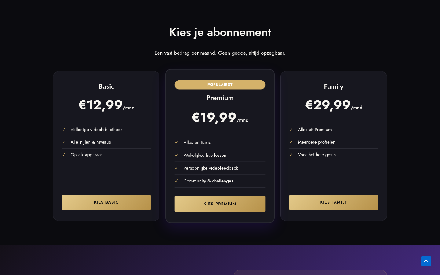 De abonnementen van dance3.nl op desktop